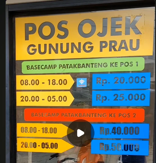Papan tarif ojek menuju Pos 1 dan Pos 2